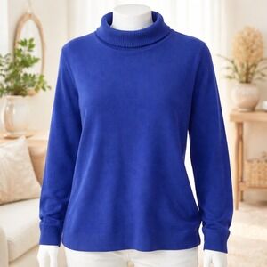 Eileen Fisher Sz Medium Organic Cotton Sweater Mock Neck Blue Long Sleeve Casual